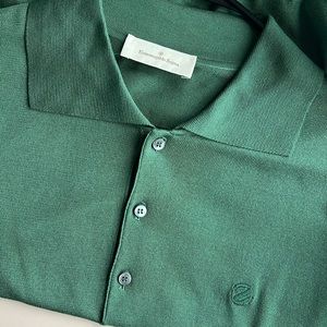 Ermenegildo Zenga Green 100% Silk Polo Shirt Sz Small